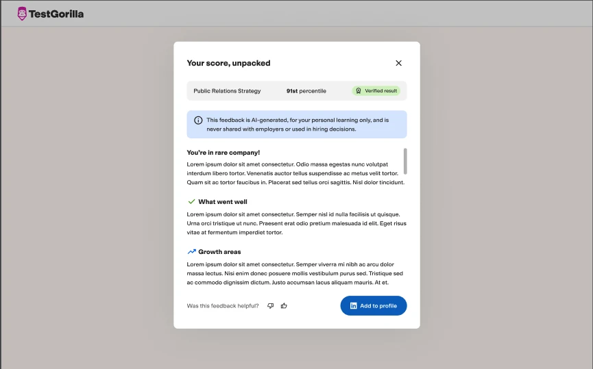 Detailed view of the AI-generated feedback report for a candidate.